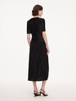 Satin Jacquard Women Pleated Maxi Dress With Self-Tie Belt GOELIA