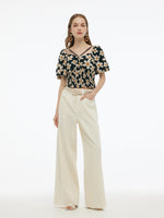 Cotton Stretch Floral Print Women Smocked Top GOELIA