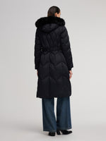 Gathered Waist Long Goose Down Garment With Faux-Fur Collar GOELIA