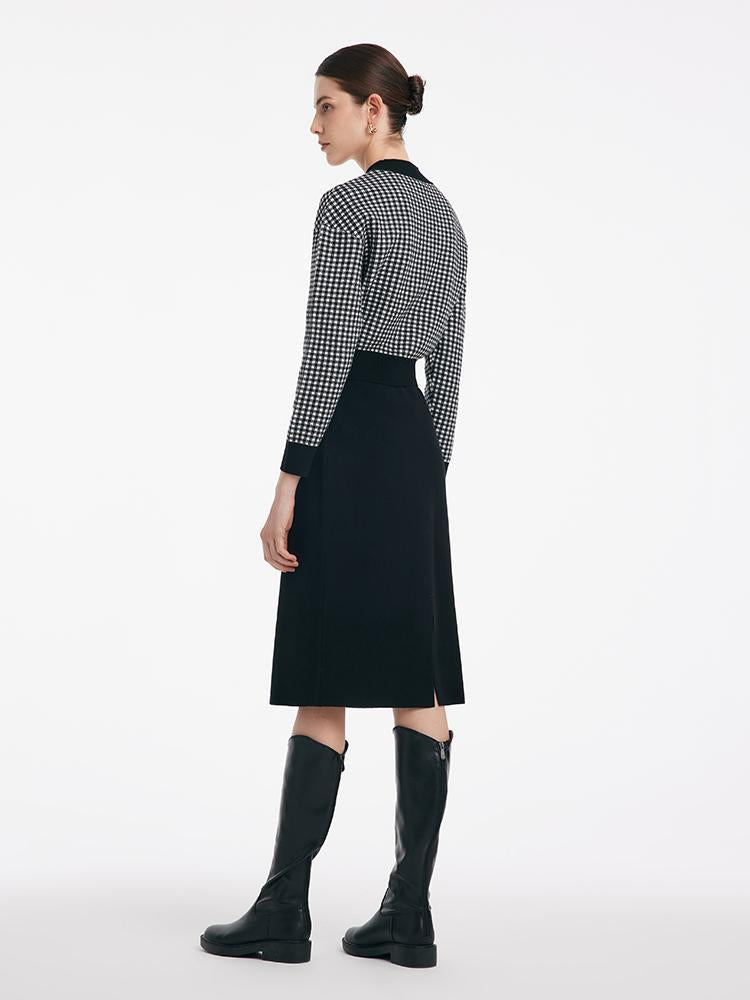 Tencel Wool Plaid Sweater And Slit Half Skirt Two-Piece Set GOELIA