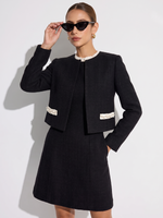 Pre-Order Cotton Blend Cropped Jacket And Ruffle Sleeveless Mini Dress Two-Piece Set GOELIA