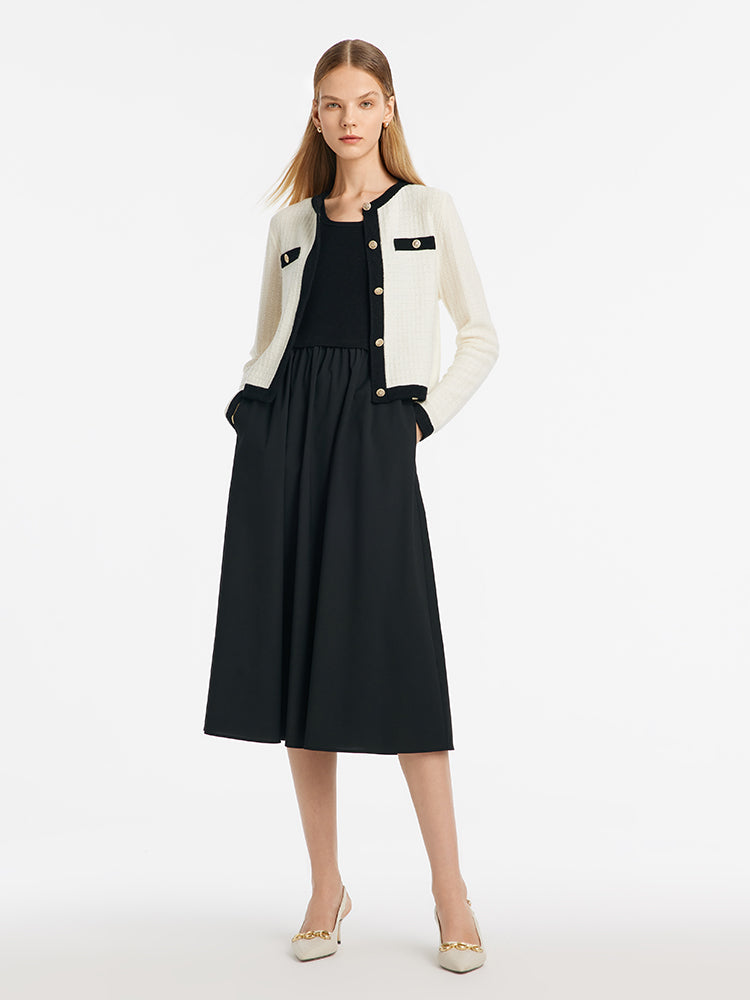 Contrast Trim Cardigan And Vest Dress Two-Piece Set GOELIA