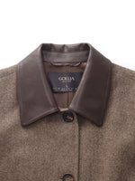 100% Washable Wool Leather Collar Women Coat GOELIA