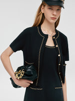 Chain Trim Knitted Jacket And Vest Dress Two-Piece Set GOELIA