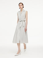 Notched Lapel Women Sleeveless Belted Maxi Dress GOELIA