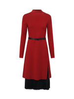 Mock Neck Long Sweater And Wool Pleated Skirt Two-Piece Set GOELIA