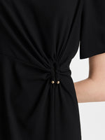 Acetate Asymmetric Neck Slit Twist Waist Women Midi Dress GOELIA
