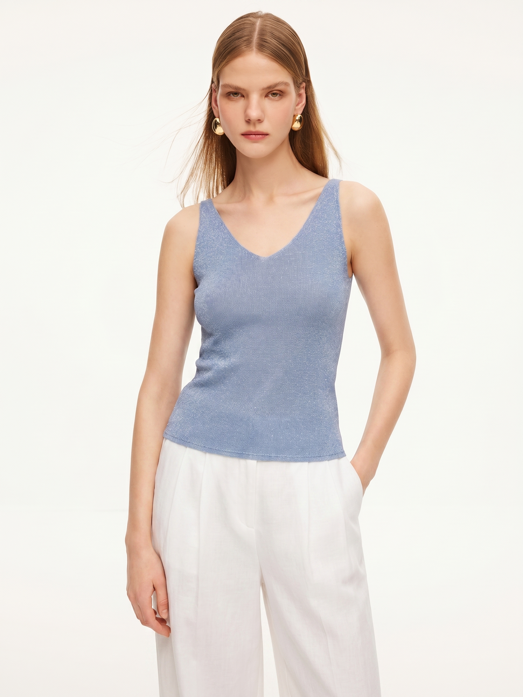 Glittering V-Neck Women Knit Tank Top GOELIA
