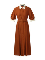Tencel Acetate Blend Color Block Women Midi Dress GOELIA