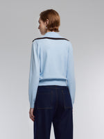 [Preview] Lyocell Wool Blend Contrast Trim Women Zip-Up Cardigan GOELIA