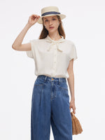 22MM Mulberry Silk Women Bow Tie Neck Shirt GOELIA