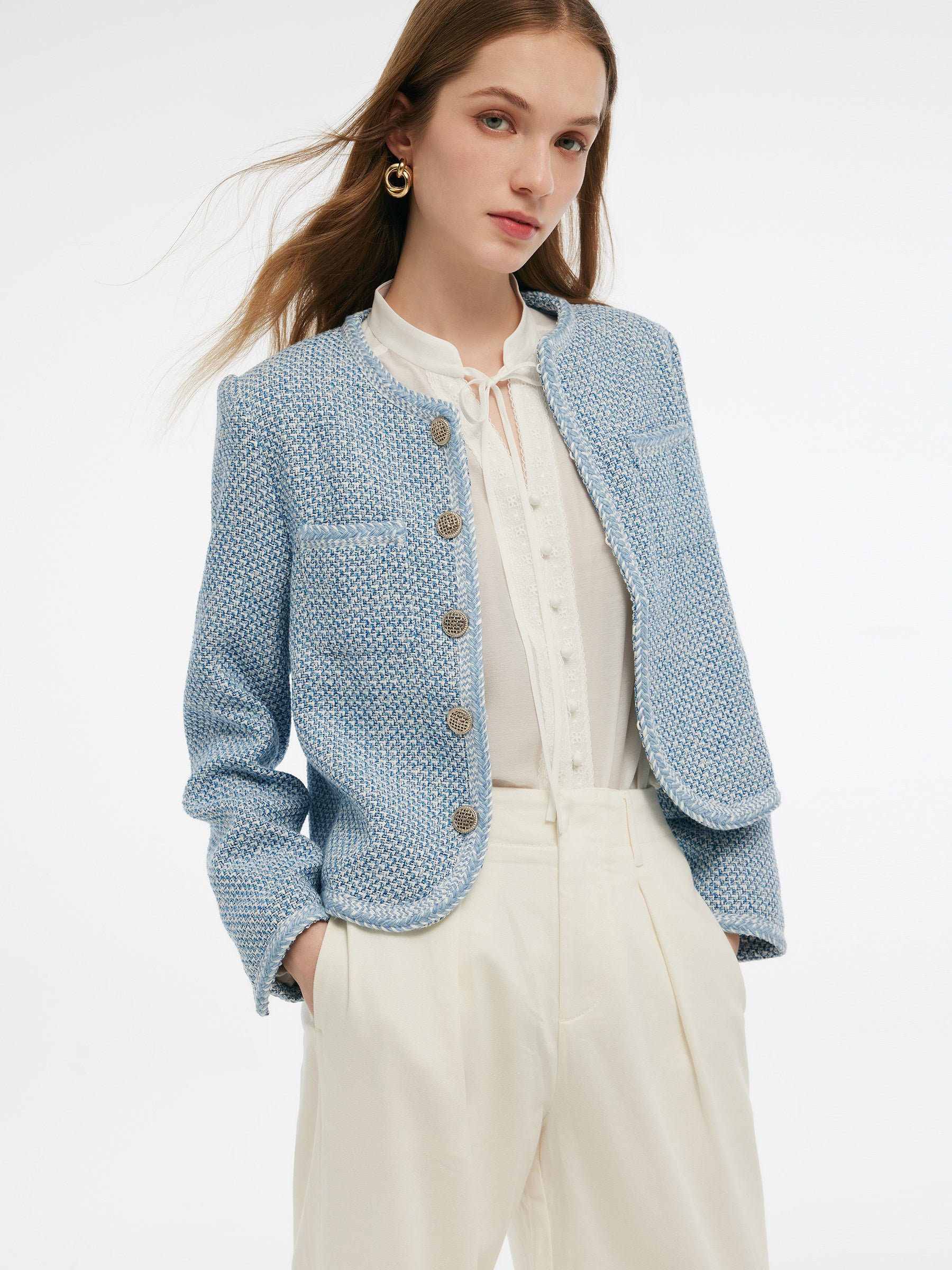Single-Breasted Round Neck Women Jacket