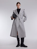 [Preview] Double-Faced Wool Yak Silk Blend Women Hooded Wrap Overcoat GOELIA