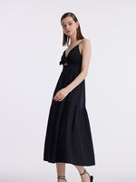 Cut-out Spaghetti Strap Bowknot Tied Maxi Dress GOELIA