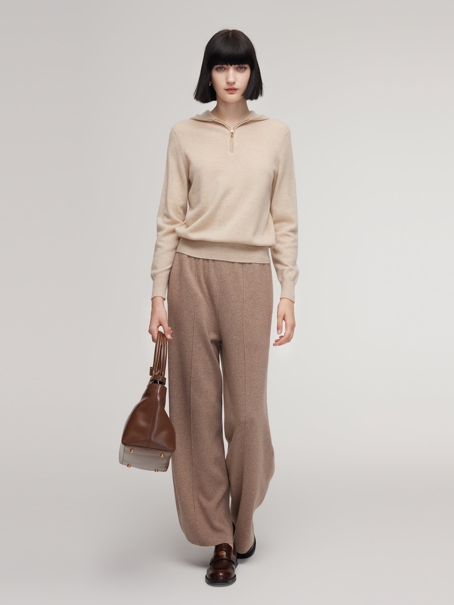 [Preview] 100% Cashmere Half-Zip Women Hoodie GOELIA