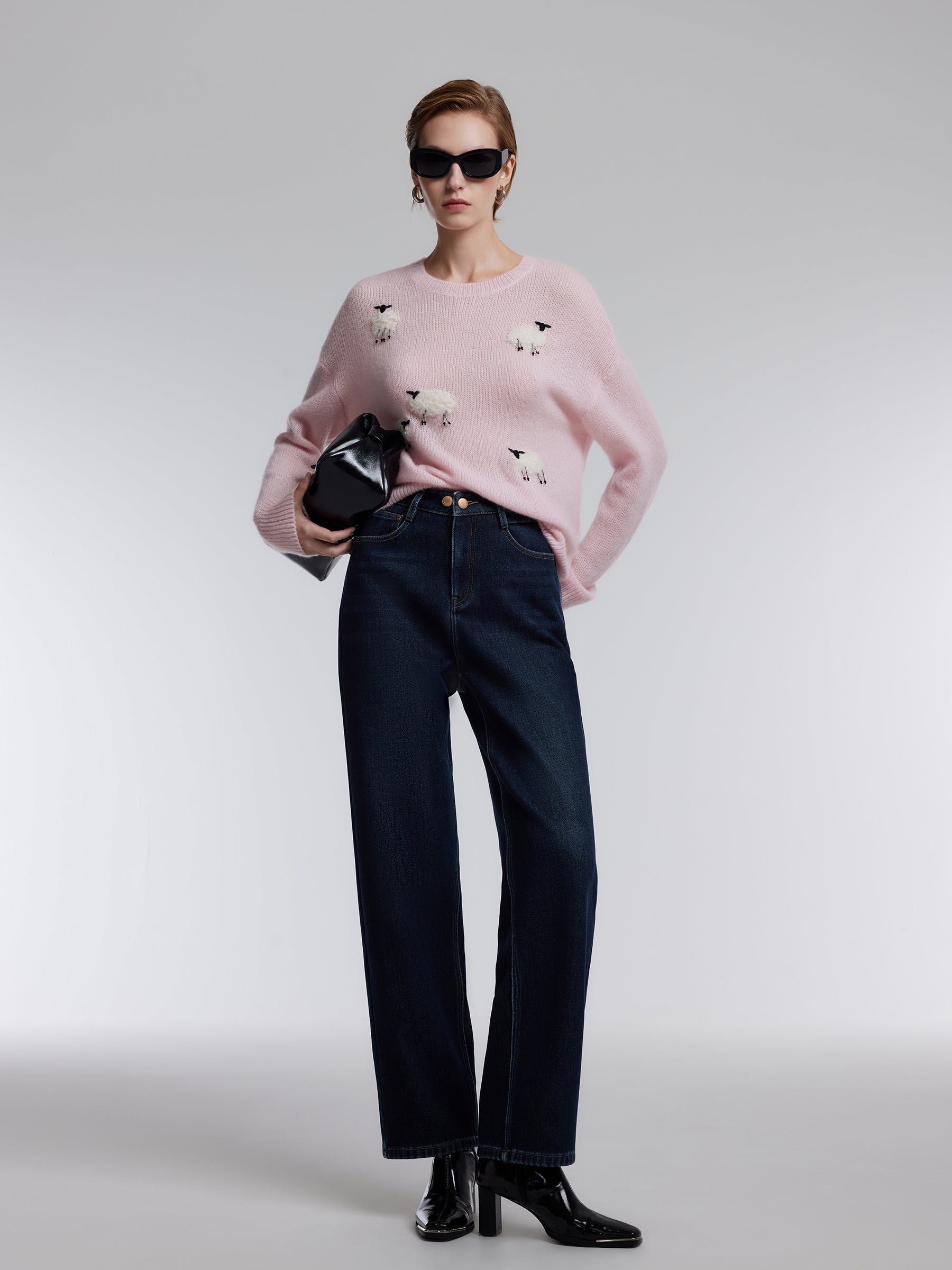 [Preview] Alpaca Wool Blend Sheep Embroidered Women Sweater GOELIA