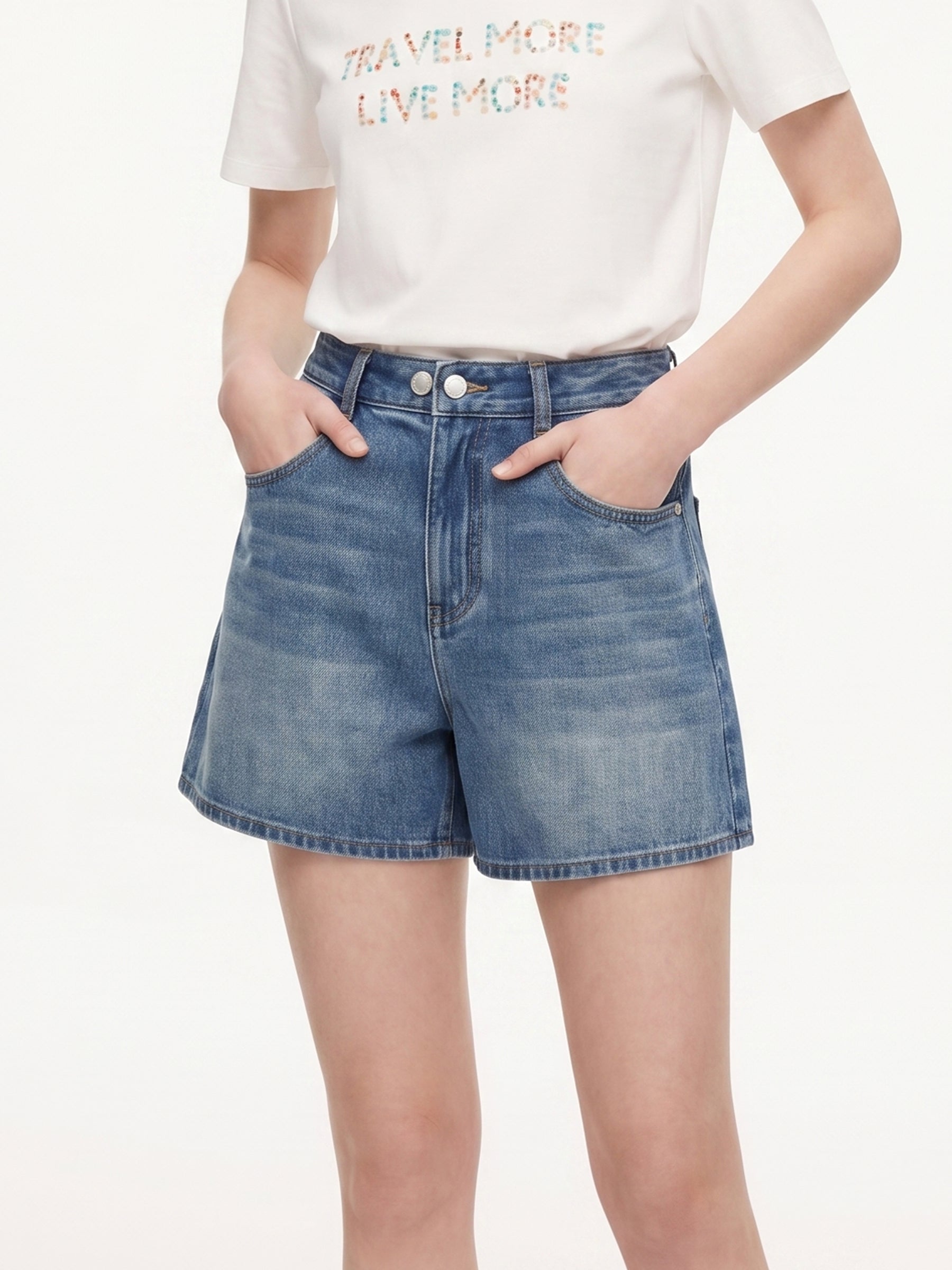 100% Cotton Denim A-Line Women Shorts GOELIA