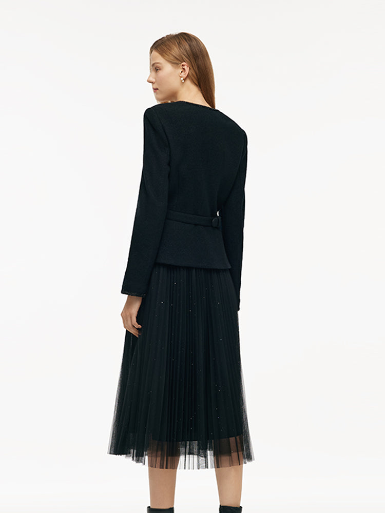 Soft Wool-Blend Hooded Jacket & Elastic Waist Skirt Set