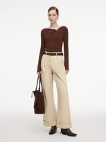 Cotton Denim Women Cuffed Wide Leg Jeans With Belt GOELIA