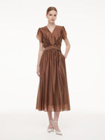 Tencel Blend Twist Front V-Neck Women Maxi Dress GOELIA