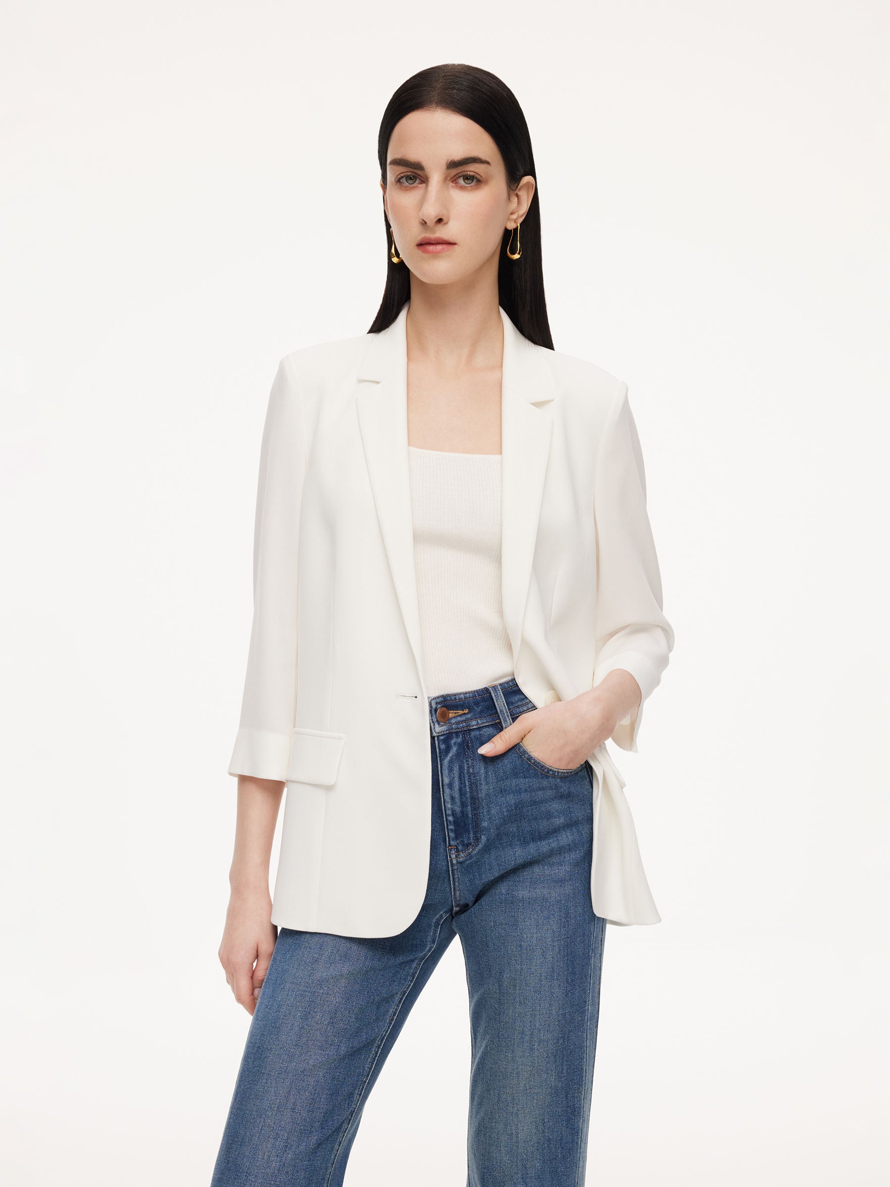 Acetate Blend Slim Fit Women Blazer GOELIA