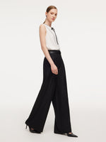 100% Worsted Wool Straight Leg Women Pants With Belt GOELIA