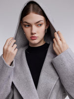 [Preview] Double-Faced Wool Yak Silk Blend Women Hooded Wrap Overcoat GOELIA
