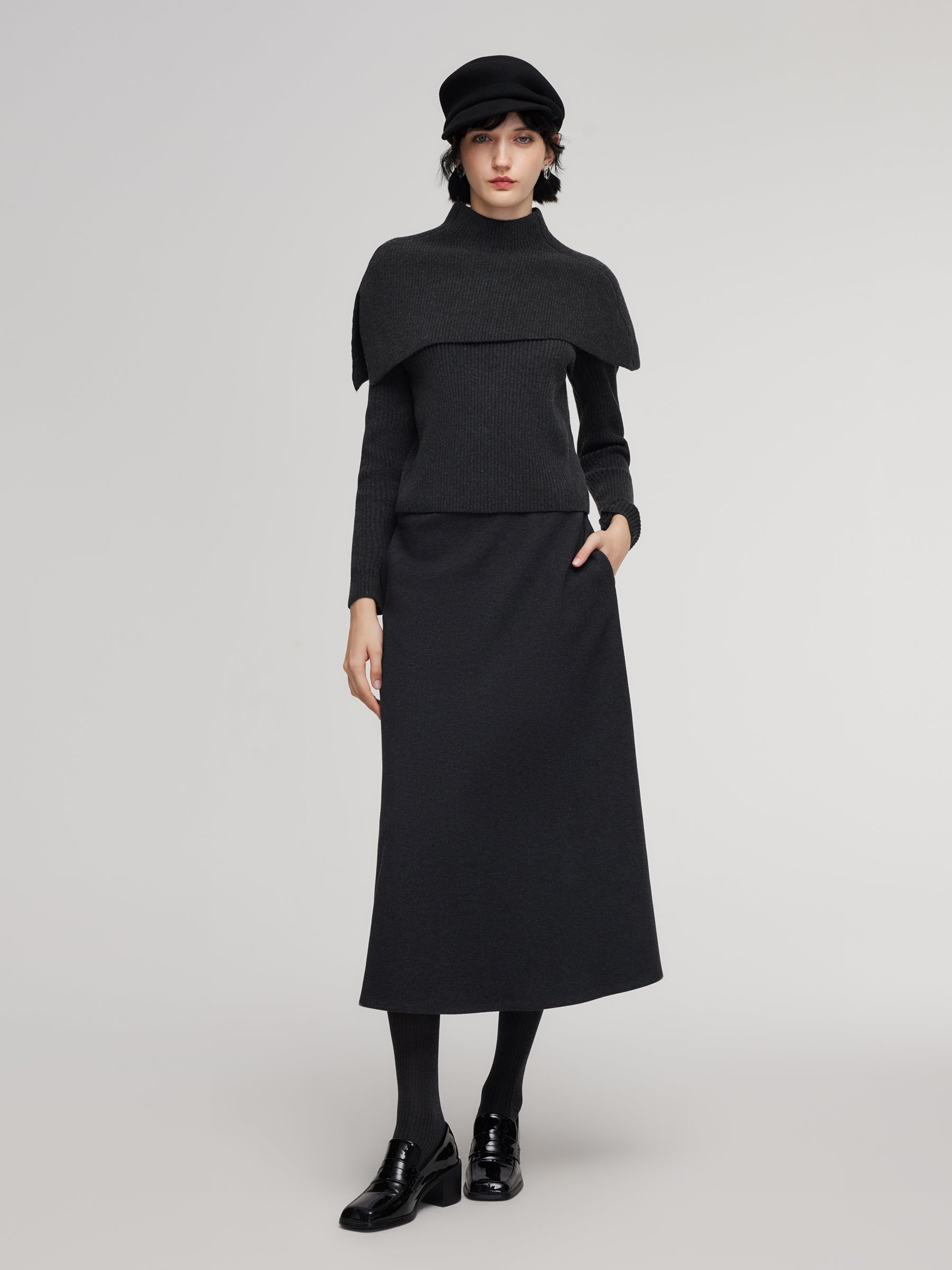 [Preview] Knit Top And Shawl And Skirt Three-Piece Set GOELIA