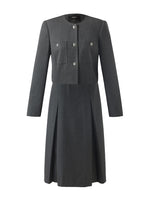 Wool Blend Crop Jacket And A-Line Skirt Two-Piece Set With Leather Belt GOELIA