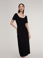 Faux Two-Piece Patchwork Slim Fit Women T-Shirt Maxi Dress GOELIA