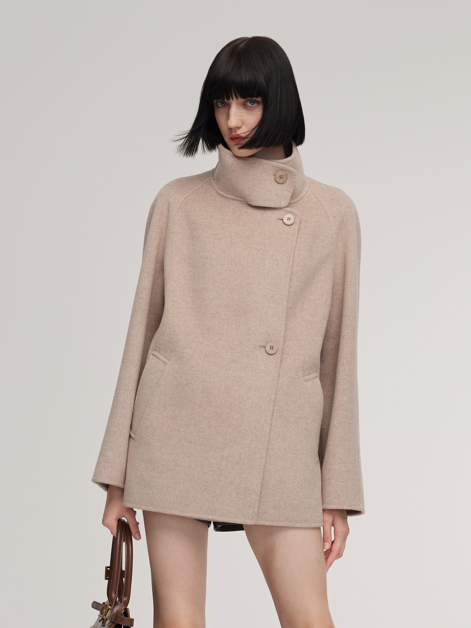 [Preview] Cashmere Wool Blend Funnel Neck Women Coat GOELIA