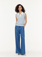 Contrast Collar Women Knit Polo Tank Top GOELIA