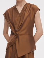Acetate Modal Blend Twist Front Women Asymmetrical Top GOELIA