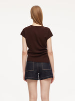 Lyocell Blend Side Drawstring Women Asymmetric Knit Top GOELIA