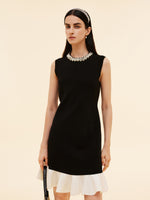 Tencel Blend Beaded Neck Women Sleeveless Knit Mini Dress GOELIA