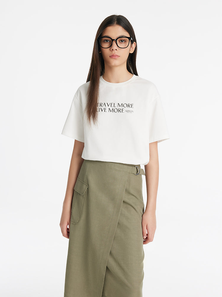 Pure Cotton Chic Letter Printed Women T-Shirt GOELIA