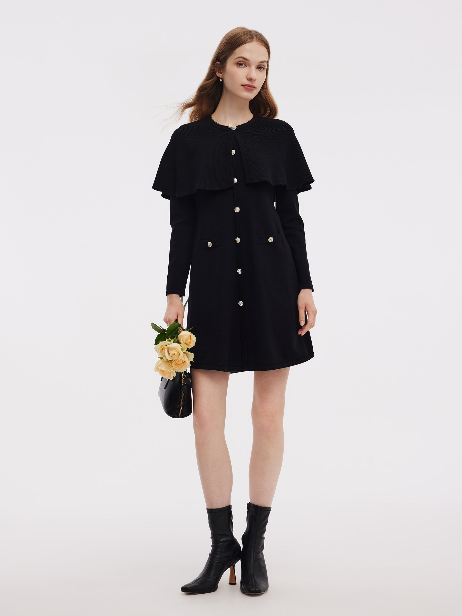 Tencel Blend Capelet Women Knit Mini Dress GOELIA