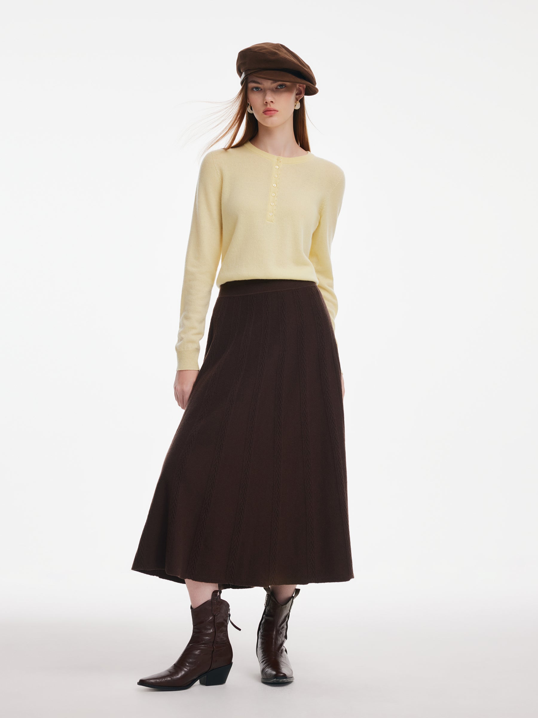 100% Merino Wool Women A-Line Skirt GOELIA
