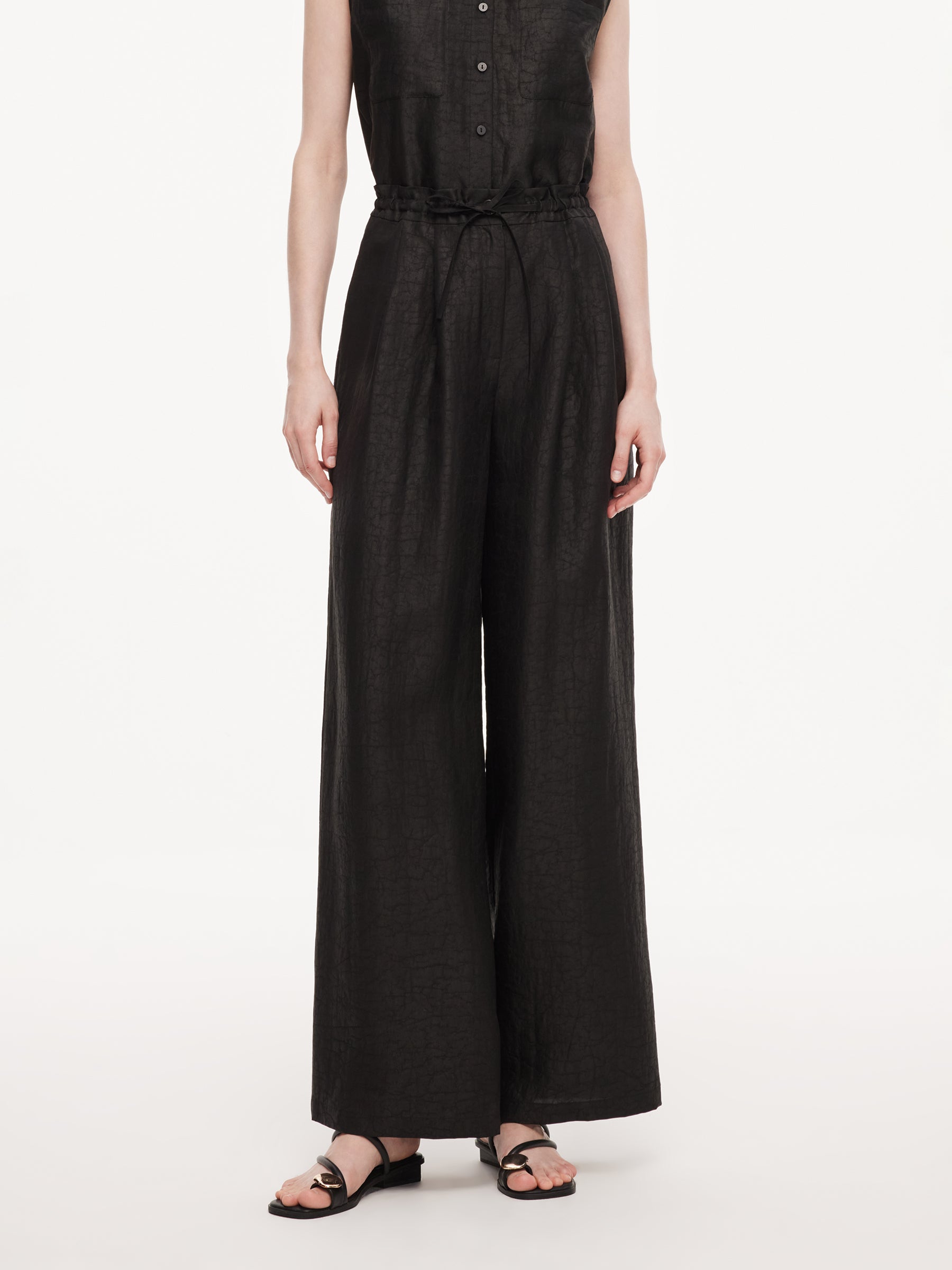 [Preview] 18MM Gambiered Canton Gauze Women Drawstring Waist Wide Leg Pants GOELIA