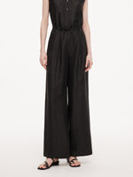 18MM Gambiered Canton Gauze Women Drawstring Waist Wide Leg Pants GOELIA