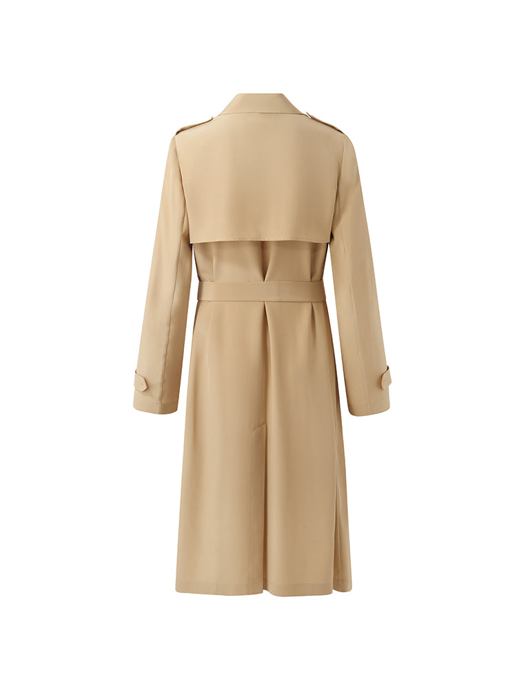 22 Momme Mulberry Silk Wrapped Women Trench Coat With Belt GOELIA