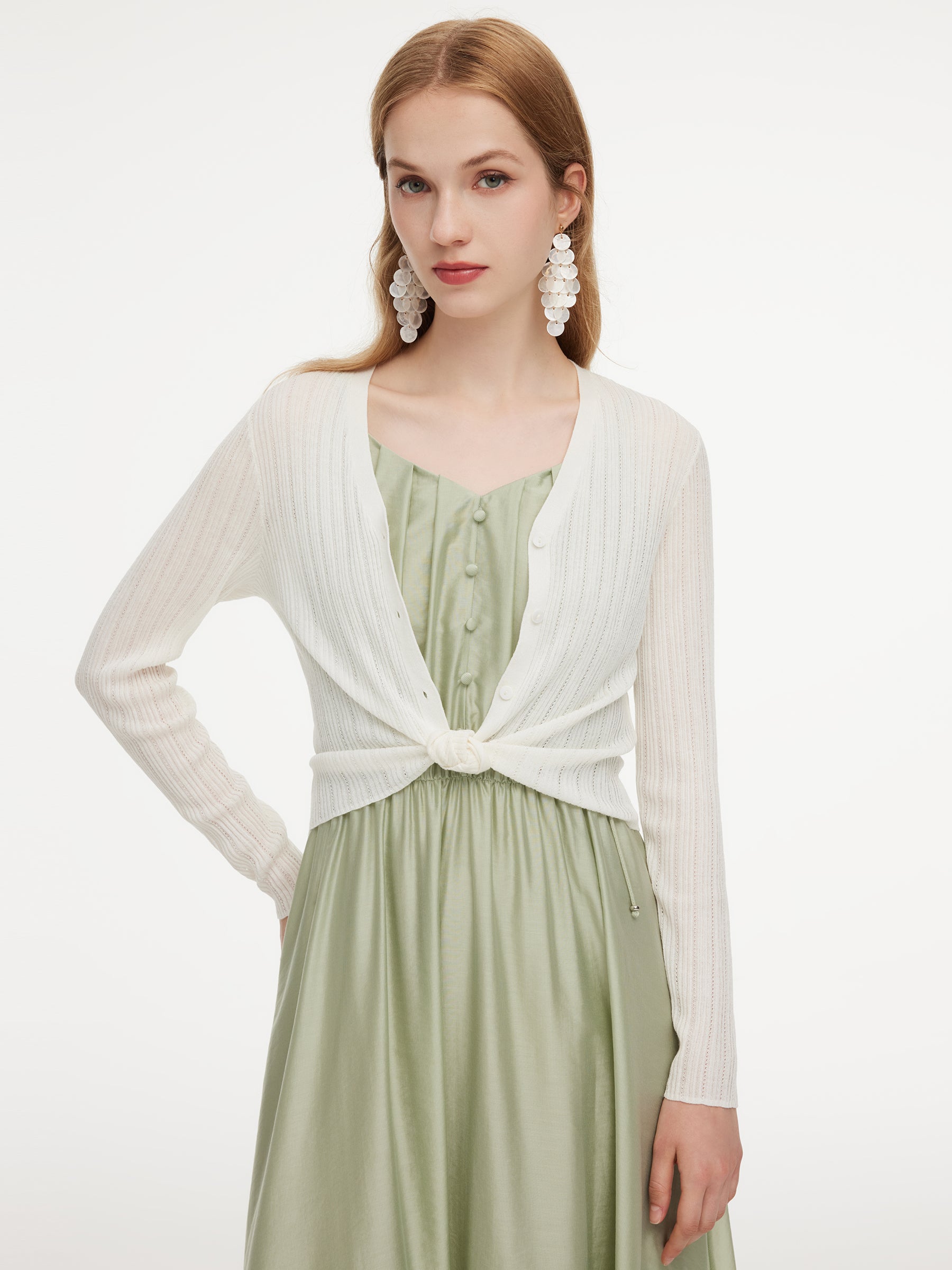 Tencel Wool Blend V-Neck Women Cardigan GOELIA