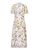 Tencel Linen Blend Floral Print Women Qipao Maxi Dress GOELIA