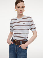 Crew Neck Stripe Women T-Shirt GOELIA