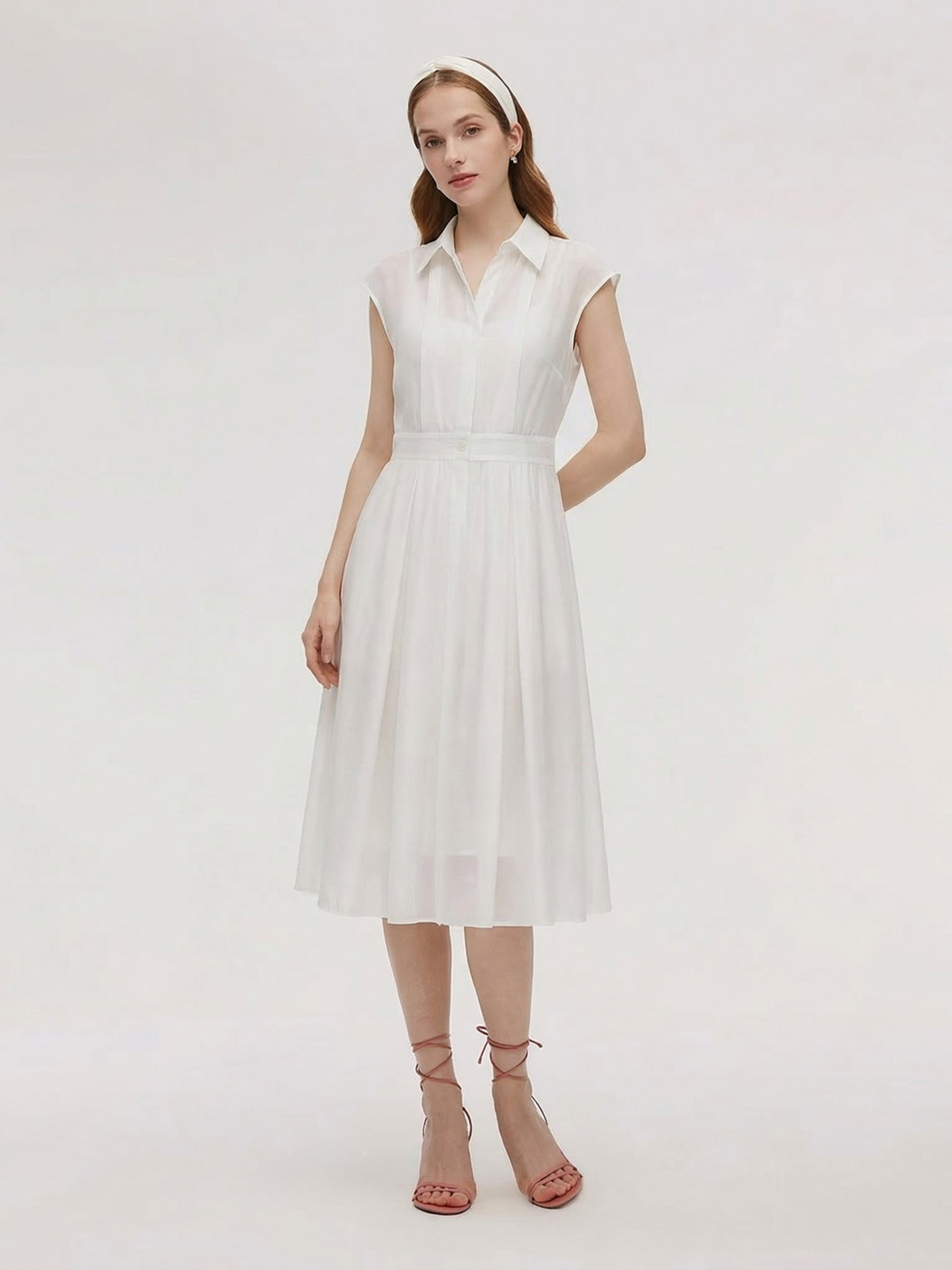 Tencel Acetate Blend Women Midi Shirt Dress GOELIA