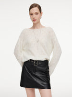 Cashmere Boat Neck Pointelle Knit Women Sweater GOELIA
