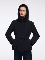 Gathered Waist Hooded Goose Down Jacket With Belt GOELIA