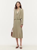 Crop Blazer And Camisole And Pleated Midi Skirt Three-Piece Set GOELIA