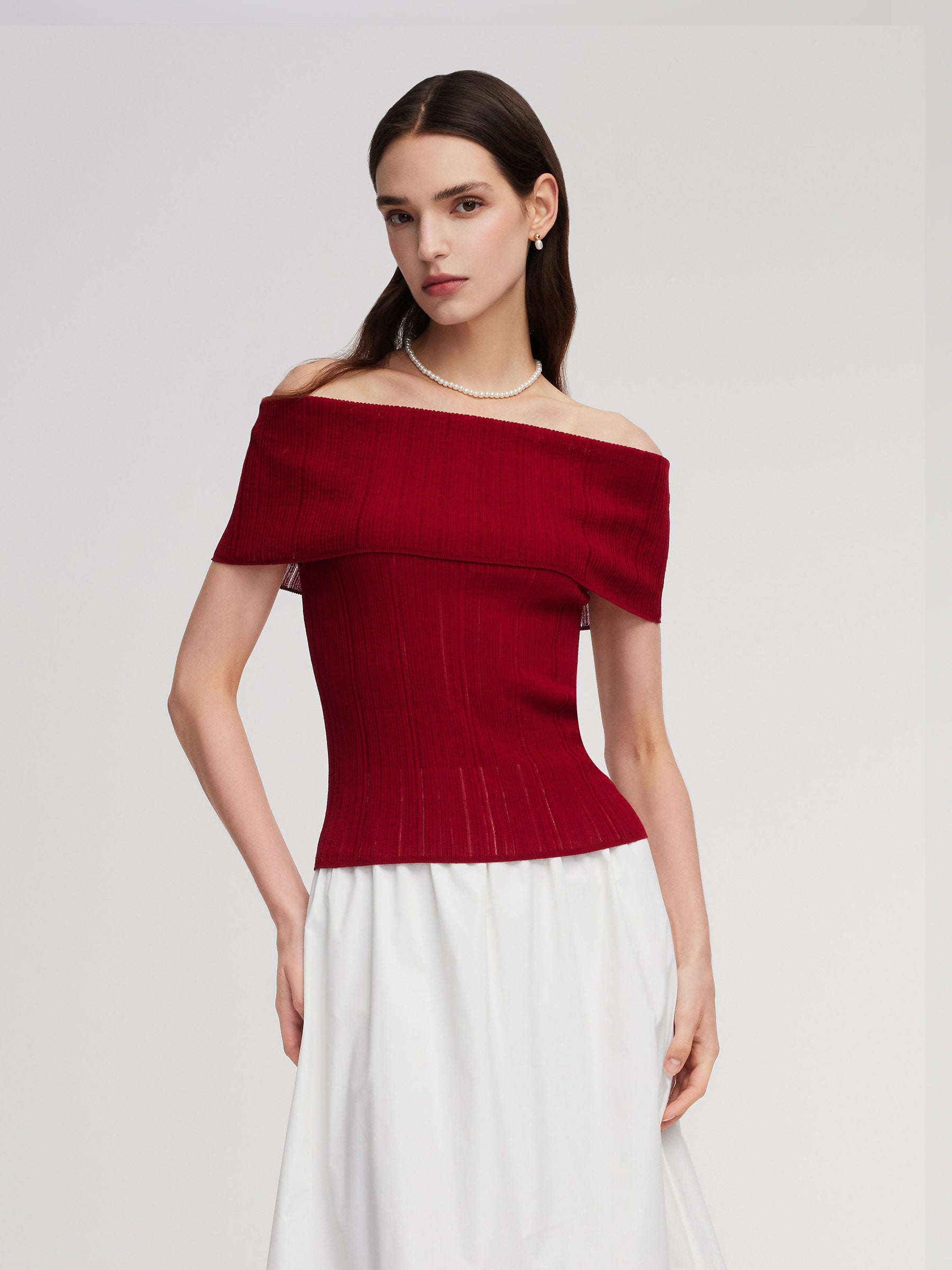 Tencel Blend Off Shoulder Women Knit Top GOELIA