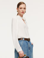 Acetate Blend Floral Neck Women Blouse GOELIA